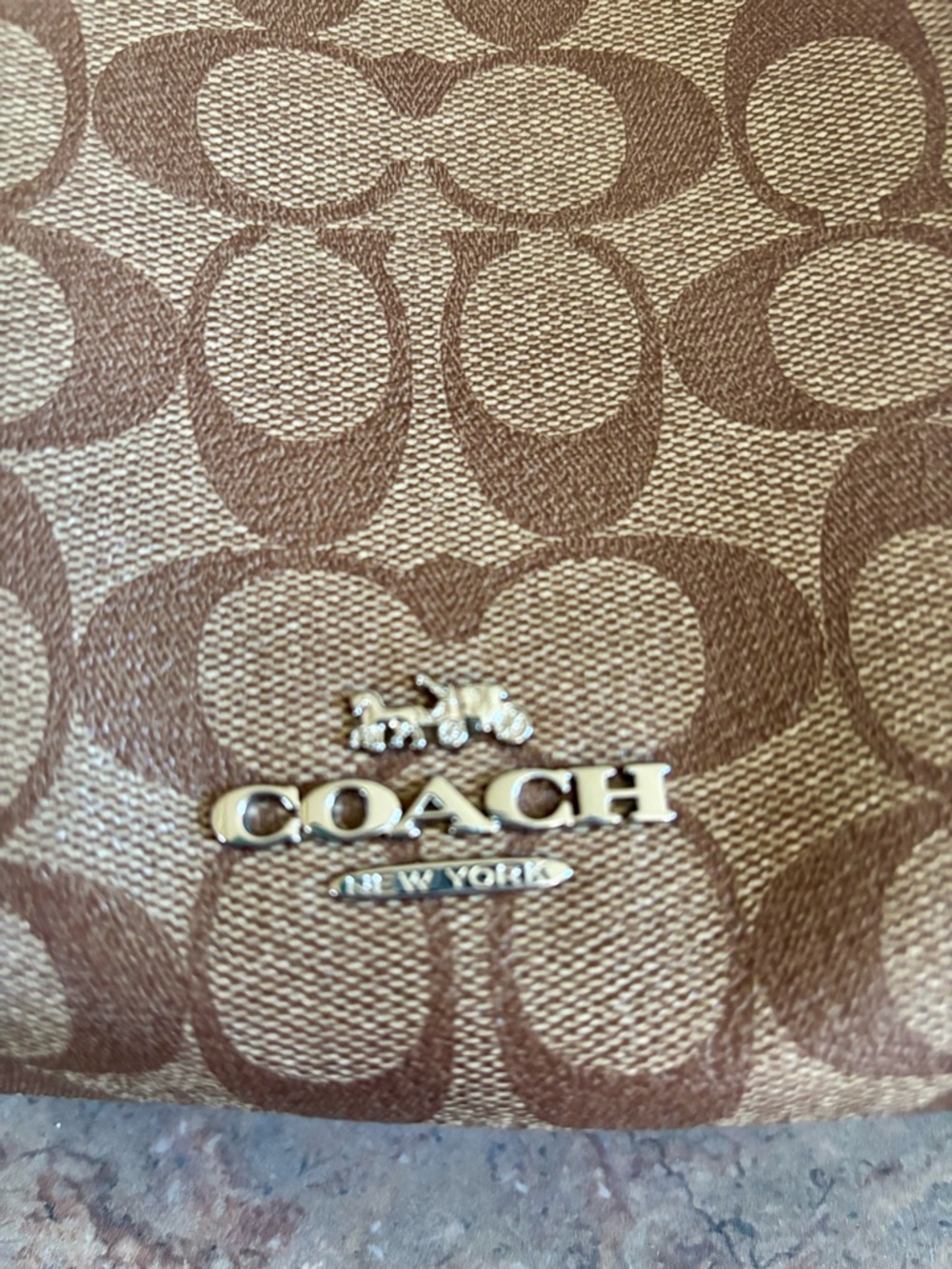 Coach Large Signature Canvas Shoulder Bag with Light Blue Trim - Picture 2 of 11